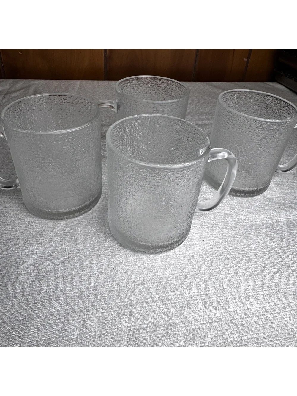 Vintage Textured Clear Glass Coffee Mugs Set of 4, 3.75”
